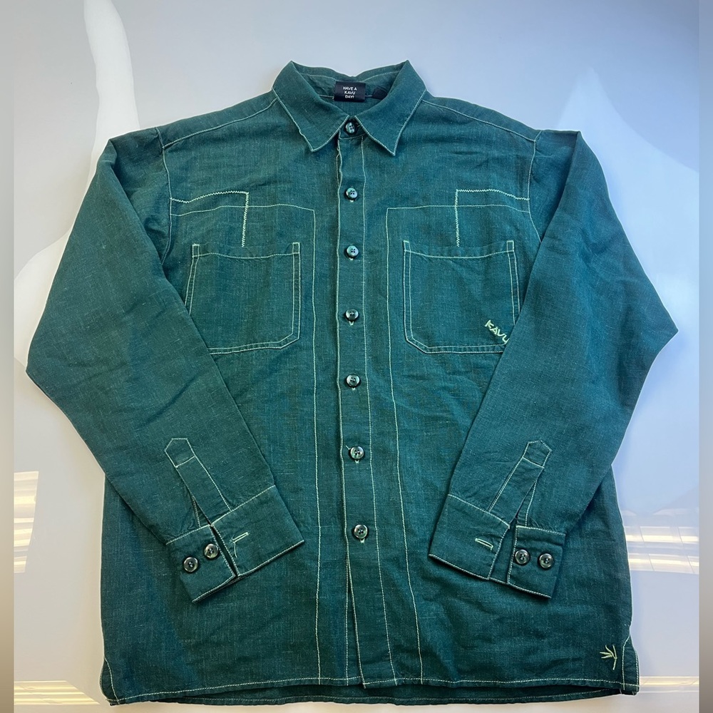 Men's Teal Green Casual Button-Down Shirt